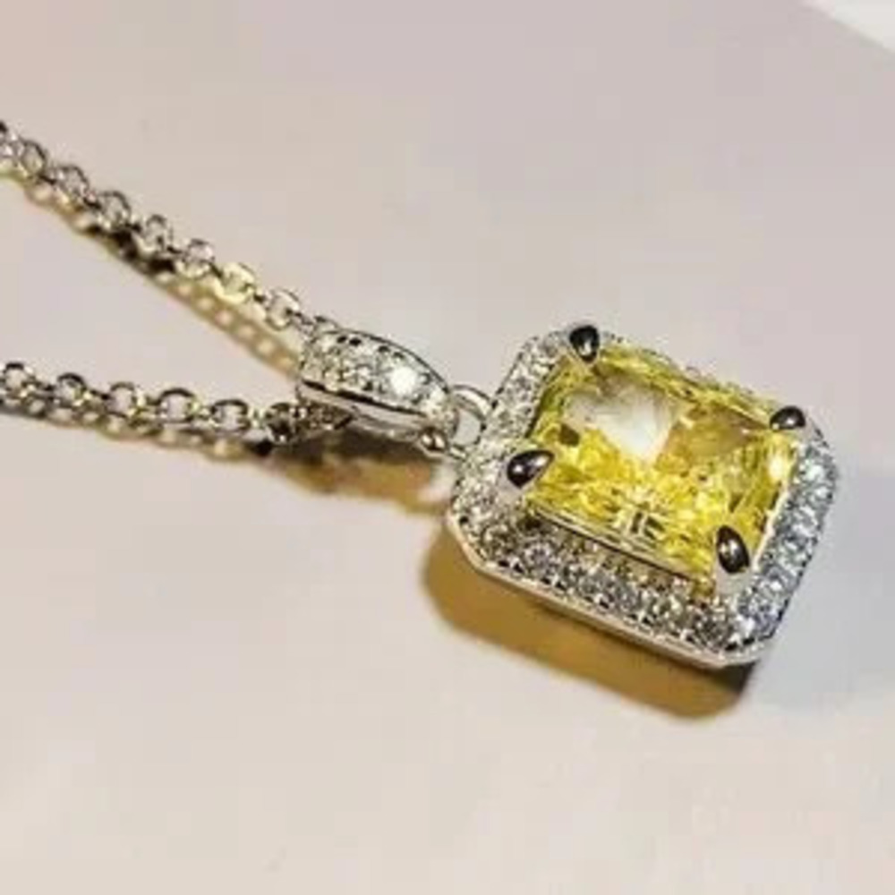 Yellow Sapphire Diamond Silver Necklace